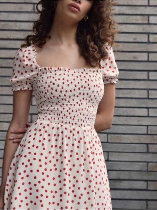Reformation Dresses & Skirts - Reformation Cream Midi Dress with Red Polka Dots